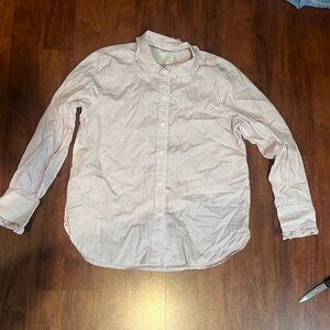 size 12 pink and white button-down J.Crew classic blouse with ruffle collar